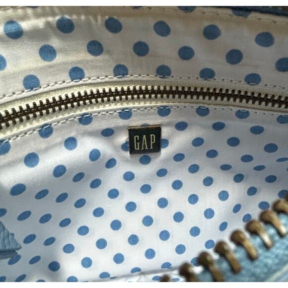 GAP light powder blue leather zipper top handle purse small bag pouch clutch - Picture 7 of 8